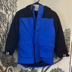 Boys Blue and Black Hooded Lands End Squall Winter Jacket, Sz 8/ M